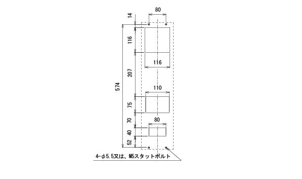 熱対策機器 盤用熱交換器「ボックスファン」OC-15S パネルカット図