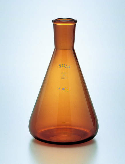 透明摺合せ三角フラスコ　茶色|||５００ｍｌ　栓２９／４２/透明滑动配合锥形瓶中棕色| | |500毫升的的瓶塞29/42 