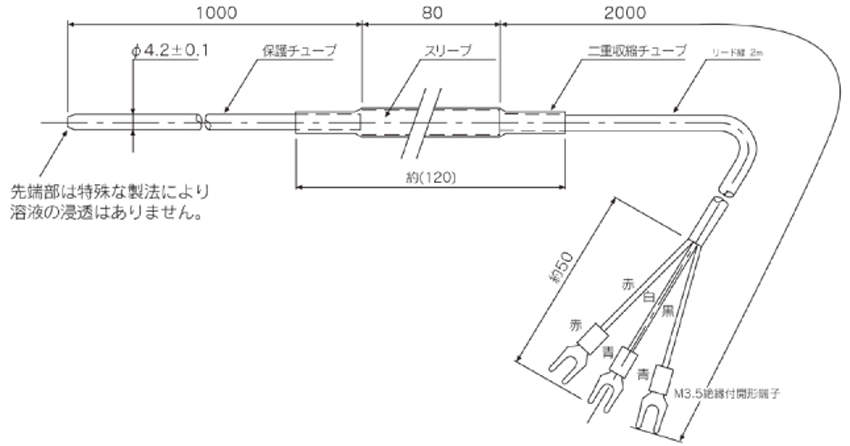 東邦電子　ＴＥ－Ｐｔ|||フッ素樹脂ﾁｭｰﾌﾞ型温度センサー/