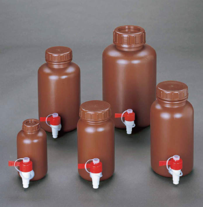 ポリ広口茶色瓶　ケミカルコック付|||１０Ｌ/广口塑料瓶，棕色化学公鸡| | | 10L 