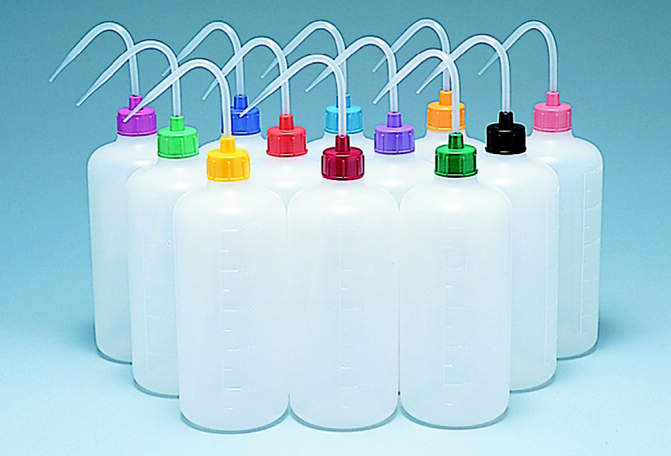 カラーキャップ付洗浄瓶 細口|||250ml ライトブルー/