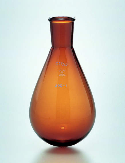 透明摺合せナス型フラスコ　茶色|||５００ｍｌ　栓２９／４２/透明滑动适合圆底烧瓶中棕色| | |500毫升的的瓶塞29/42 